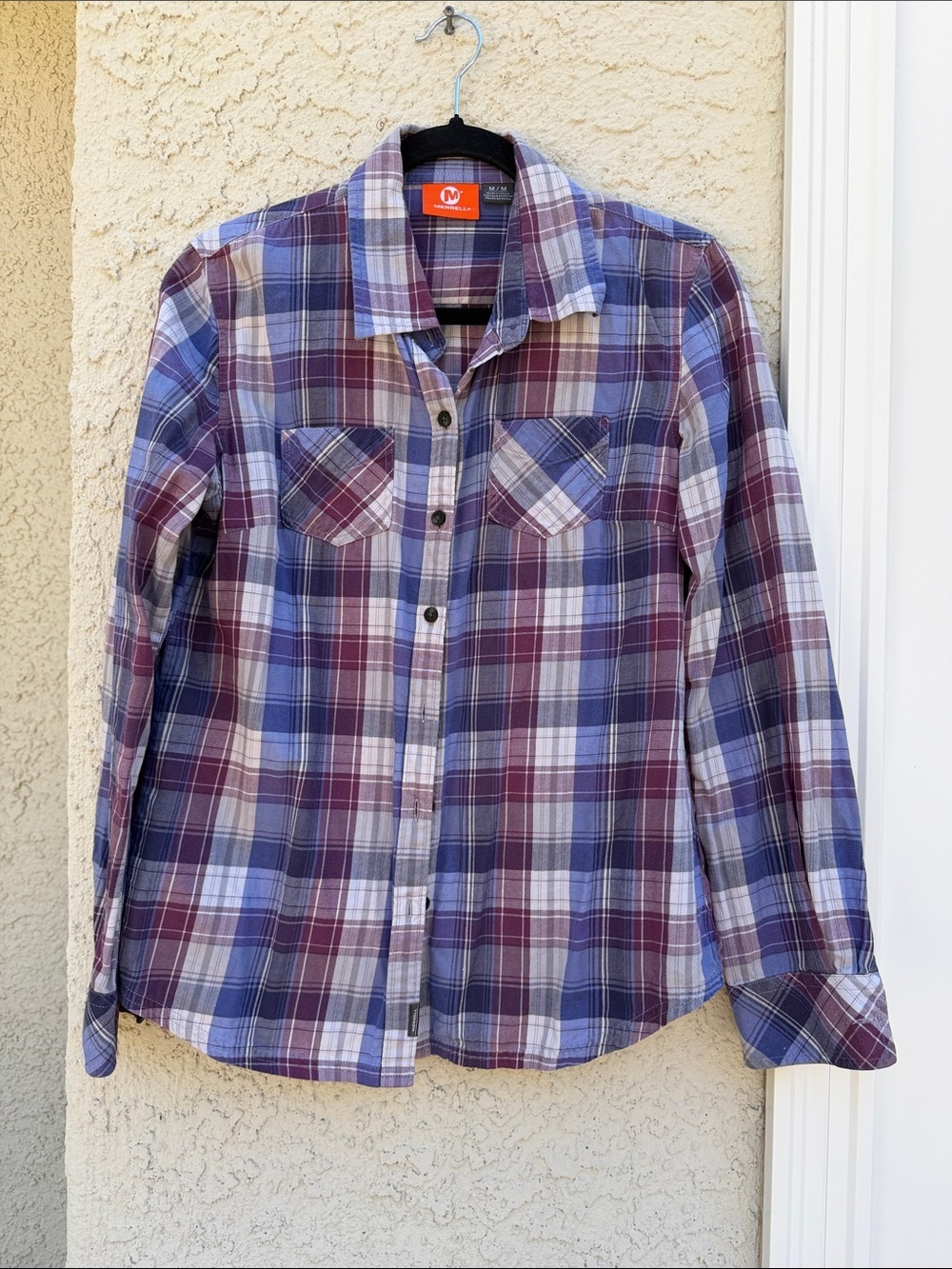 Merrell Women's Purple Plaid Button Up Hiking Shirt Size M